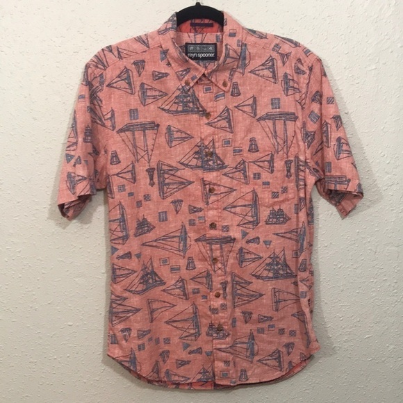 Reyn spooner Reverse Boat Print Short Sleeve Button Down Shirt size M - Picture 1 of 9